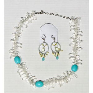 Vintage Beaded Silver Chain Turquoise Necklace and Earring Set